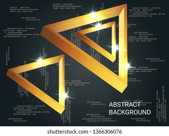 Triangle metal sparkle on background. 3D vector illustration . Futuristic geometric background. Abstract composition. Gold  three-dimensional triangle metal in space.