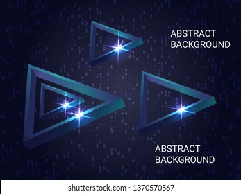Triangle metal sparkle on background. 3D vector illustration . Minimal geometric background. Abstract composition. Blue  three-dimensional triangle metal in space.
