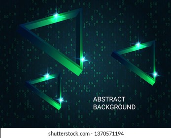 Triangle metal sparkle on background. Minimal geometric background. Abstract composition. 3D vector illustration . Green  three-dimensional triangle metal in space.