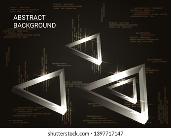 Triangle metal sparkle on background. Futuristic geometric background. Abstract composition. 3D vector illustration . Silver  three-dimensional triangle metal in space.