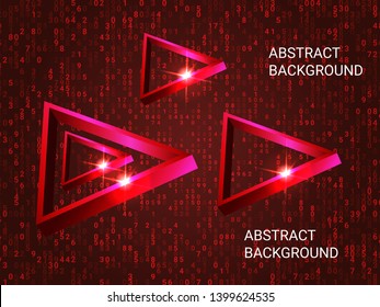 Triangle metal sparkle on background. 3D vector illustration . Minimal geometric background. Abstract composition. Red  three-dimensional triangle metal in space.