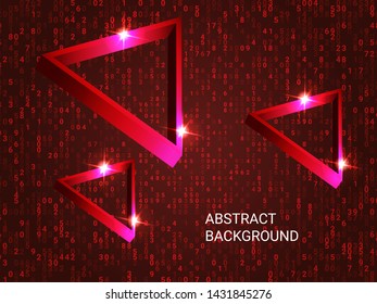 Triangle metal sparkle on background. Minimal geometric background. Abstract composition. 3D vector illustration . Red  three-dimensional triangle metal in space.