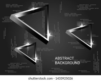 Triangle metal sparkle on background. Creative geometric background. Abstract composition. 3D vector illustration . Silver  three-dimensional triangle metal in space.