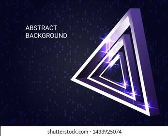 Triangle metal sparkle on background. Minimal geometric background. Abstract composition. 3D vector illustration . Viovet  three-dimensional triangle metal in space.