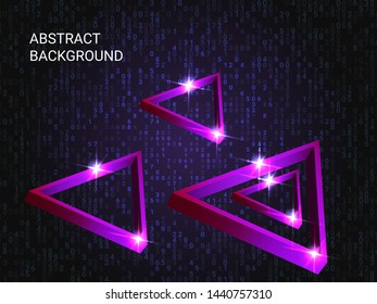 Triangle metal sparkle on background. Minimal geometric background. Abstract composition. 3D vector illustration . Viovet  three-dimensional triangle metal in space.