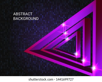 Triangle metal sparkle on background. Futuristic geometric background. Abstract composition. 3D vector illustration . Viovet  three-dimensional triangle metal in space.