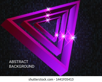 Triangle metal sparkle on background. Modern geometric background. Abstract composition. 3D vector illustration . Viovet  three-dimensional triangle metal in space.