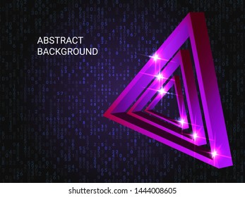 Triangle metal sparkle on background. 3D vector illustration . Futuristic geometric background. Abstract composition. Viovet  three-dimensional triangle metal in space.