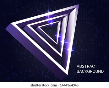 Triangle metal sparkle on background. 3D vector illustration . Minimal geometric background. Abstract composition. Viovet  three-dimensional triangle metal in space.