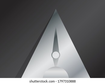 Triangle metronome with arrow, monochrome, black and white gradient background. Metal pyramine. Vector illustration