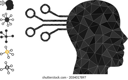 Triangle mind interface polygonal symbol illustration, and similar icons. Mind Interface is filled with triangles. Low-poly mind interface designed with randomized filled triangles.