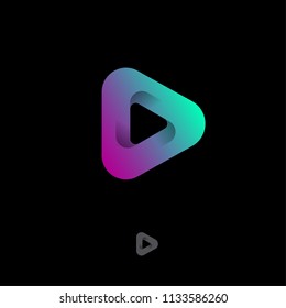 Triangle Mobius Logo. Player, Audio Player Icon, UI. Audio And Video Emblem. Rounded Triangle With Shadow On A Black Background. Web Button.