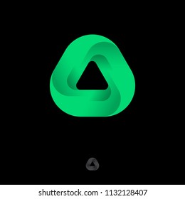 Triangle Mobius logo. UI icon. Green ribbon origami logo. Icon for business, internet, web application, online shop.