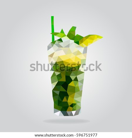 Triangle mohito cocktail vector illustration. Polygon cocktail icon