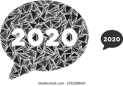 Triangle mosaic 2020 Message Cloud Symbol 2020 Nachricht Cloud Vektormosaik Symbol von Dreieckselementen, die randomisierte Größen, Positionen und Farbtöne haben. Abstrakte 2-D-Dreieck-2020-Nachrichtenwolke,
