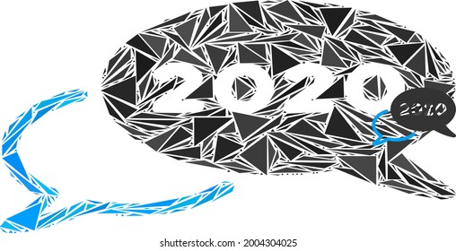 Triangle mosaic 2020 webinar icon. 2020 webinar vector mosaic icon of triangle elements which have various sizes, and positions, and color hues. Abstract flat triangle 2020 webinar,