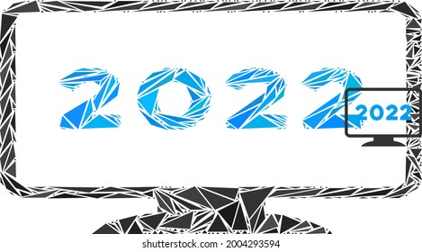 Triangle Mosaic 2022 Display Icon. 2022 Display Vector Mosaic Icon Of Triangle Items Which Have Various Sizes, And Positions, And Color Hues. Abstract 2d Triangle 2022 Display,