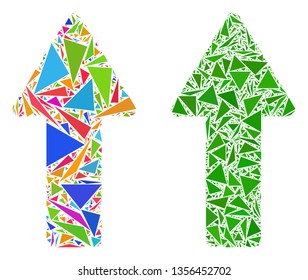 Triangle mosaic Arrow up icons united from triangle items in different sizes, positions and proportions. Vector triangular polygons are united into abstract mosaic arrow up icons,
