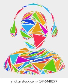 Triangle mosaic Call center worker icons designed from triangle elements in different sizes, positions and proportions. Vector triangles are combined into abstract mosaic call center worker icons,