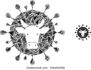 Triangle mosaic cattle flu virus icon. Cattle flu virus vector mosaic icon of triangle elements which have different sizes, and positions, and color shades. Abstract flat triangle cattle flu virus,