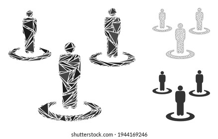 Triangle mosaic people isolation icon with mesh vector model. People isolation mosaic icon of triangle elements which have different sizes, and positions, and color shades.