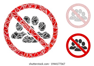 Triangle mosaic stop people crowd icon with mesh vector model. Stop people crowd mosaic icon of triangle items which have different sizes, and positions, and color tinges.
