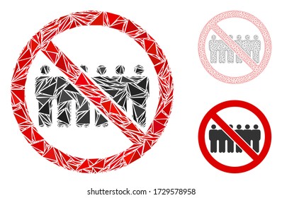 Triangle mosaic stop people line icon with mesh vector model. Stop people line mosaic icon of triangle elements which have different sizes, and positions, and color tones.