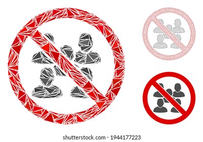 Dreiecksmosaik stoppen soziale Gruppe Symbol mit Maschen Vektormodell. Beenden Sie das Mosaik der sozialen Gruppe aus Dreiecksgegenständen, die randomisierte Größen, Positionen und Farbtöne haben.