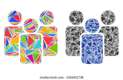 Triangle mosaic Users icons organized from triangle elements in variable sizes, positions and proportions. Vector triangles are united into abstract composition users icons,