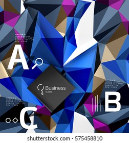 Triangle mosaic vector abstract template. Vector abstract background for workflow layout, diagram, number options or web design