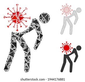 Triangle mosaic virus carrier icon with mesh vector model. Virus carrier mosaic icon of triangle elements which have various sizes, and positions, and color tinges.