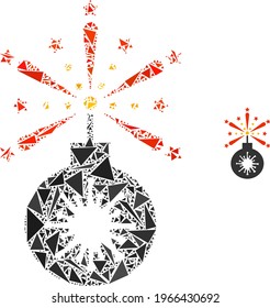Triangle mosaic virus petard icon. Virus petard vector mosaic icon of triangle items which have various sizes, and positions, and color tints. Abstract 2d triangle virus petard,