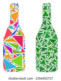 Triangle mosaic Wine bottle icons composed of triangle elements in various sizes, positions and proportions. Vector triangular polygons are grouped into abstract mosaic wine bottle icons,