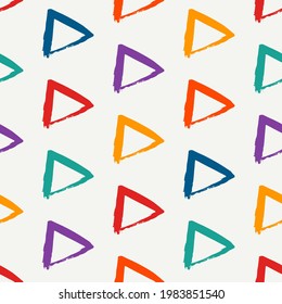 Triangle motif minimal geometric print. Paint brush seamless pattern. Freehand grunge design background. Trendy handdrawn modern simple geo ornament. Artistic hand drawn abstract vector wallpaper