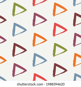 Triangle motif minimal geometric print. Paint brush seamless pattern. Freehand grunge design background. Trendy handdrawn modern simple geo ornament. Artistic hand drawn abstract vector wallpaper