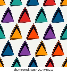 Triangle motif minimal geometric print. Paint brush seamless pattern. Freehand design background. Trendy handdrawn modern simple geo ornament. Artistic hand drawn abstract vector wallpaper