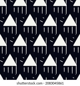 Triangle motif minimal geometric print. Paint brush seamless pattern. Freehand design background. Trendy handdrawn modern simple geo ornament. Artistic hand drawn abstract vector wallpaper