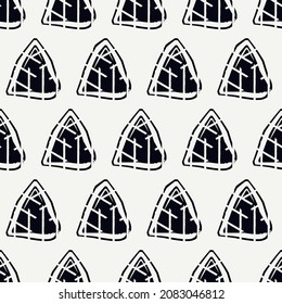 Triangle motif minimal geometric print. Paint brush seamless pattern. Freehand design background. Trendy handdrawn modern simple geo ornament. Artistic hand drawn abstract vector wallpaper