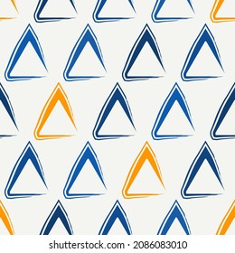 Motivo de triángulo mínimo de impresión geométrica. Dibujar un patrón sin fisuras. Fondo de diseño de mano libre. Moderno y moderno adorno geo sencillo. Papel mural abstracto de vector dibujado a mano artificial