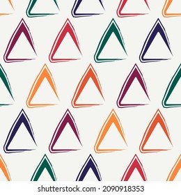 Triangle motif minimal geometric print. Paint brush seamless pattern. Freehand design background. Trendy handdrawn modern simple geo ornament. Artistic hand drawn abstract vector wallpaper
