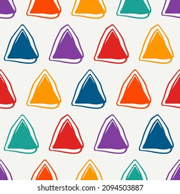 Triangle motif minimal geometric print. Paint brush seamless pattern. Freehand design background. Trendy handdrawn modern simple geo ornament. Artistic hand drawn abstract vector wallpaper