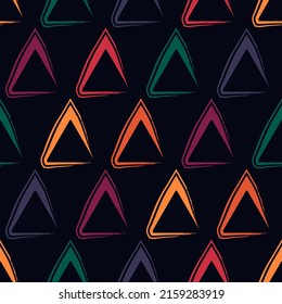 Motivo de triángulo mínimo de impresión geométrica. Dibujar un patrón sin fisuras. Fondo de diseño de mano libre. Moderno y moderno adorno geo sencillo. Papel mural abstracto de vector dibujado a mano artificial