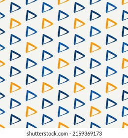 Triangle motif minimal geometric print. Paint brush seamless pattern. Freehand grunge design background. Trendy handdrawn modern simple geo ornament. Artistic hand drawn abstract vector wallpaper