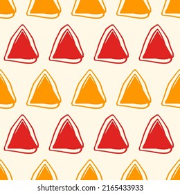 Triangle motif minimal geometric print. Paint brush seamless pattern. Freehand design background. Trendy handdrawn modern simple geo ornament. Artistic hand drawn abstract vector wallpaper