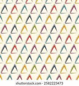 Triangle motif minimal geometric print. Paint brush seamless pattern. Freehand design background. Trendy handdrawn modern simple geo ornament. Artistic hand drawn abstract vector wallpaper