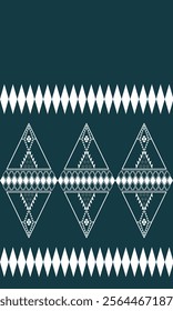 Triangle Motifs  Dark Green and White.Aztec vector elements. Ethnic ornament. Tribal design, geometric symbols for border.