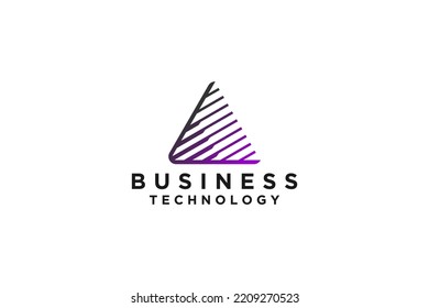 Diseño del logotipo de movimiento triangular diseño de la forma de la línea rayada moderna tecnología de la línea símbolo de la compañía 