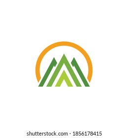 triangle mountain sun colorful line geometric logo vector