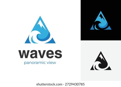 Triangle Mountain Wave Logo Icon Design. Abstract Nature Landscape Concept Symbol for Travel Agency, Adventure Brand, Outdoor Gear, and Tourism Identity Logo
