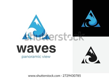 Triangle Mountain Wave Logo Icon Design. Abstract Nature Landscape Concept Symbol for Travel Agency, Adventure Brand, Outdoor Gear, and Tourism Identity Logo